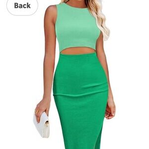 Elegant Green Ribbed Women's Dress in Size Small